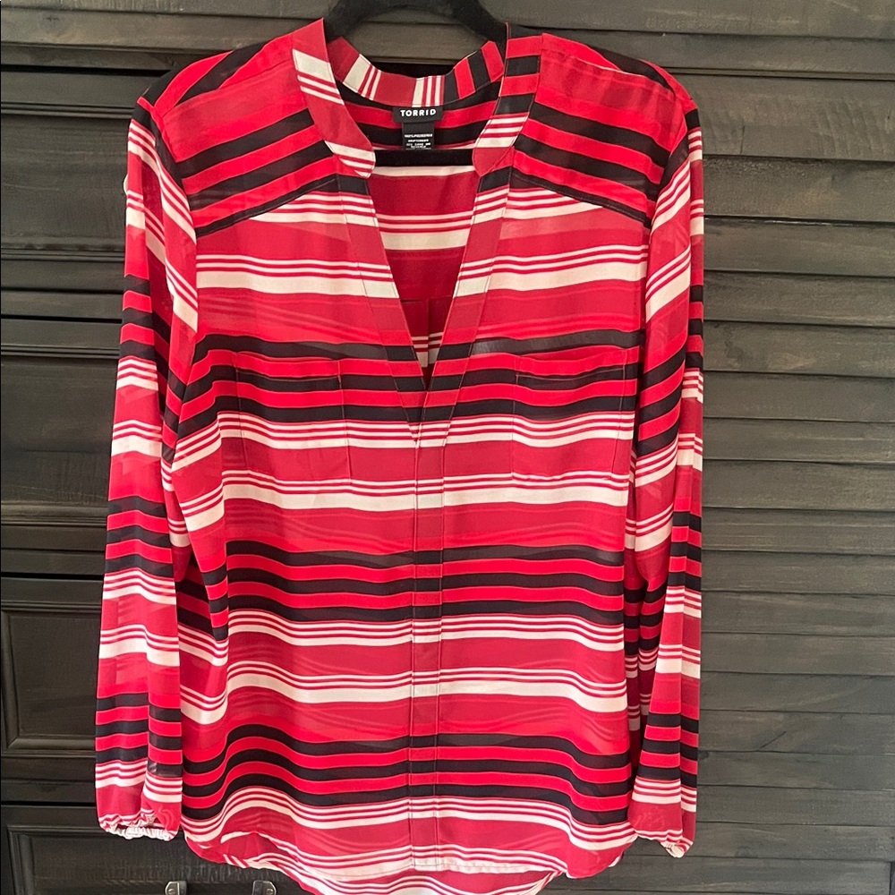 Torrid lightweight Red and Black Striped Blouse